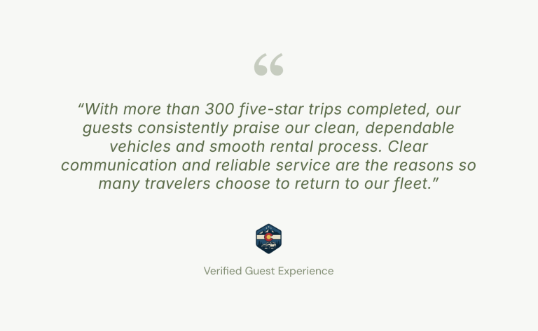 Colorado Cool Cars guest testimonial about clean, dependable rental vehicles and excellent communication.