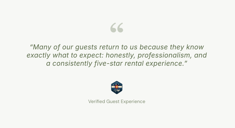 Returning guest testimonial noting honesty, professionalism, and consistently five-star rental service at Colorado Cool Cars.